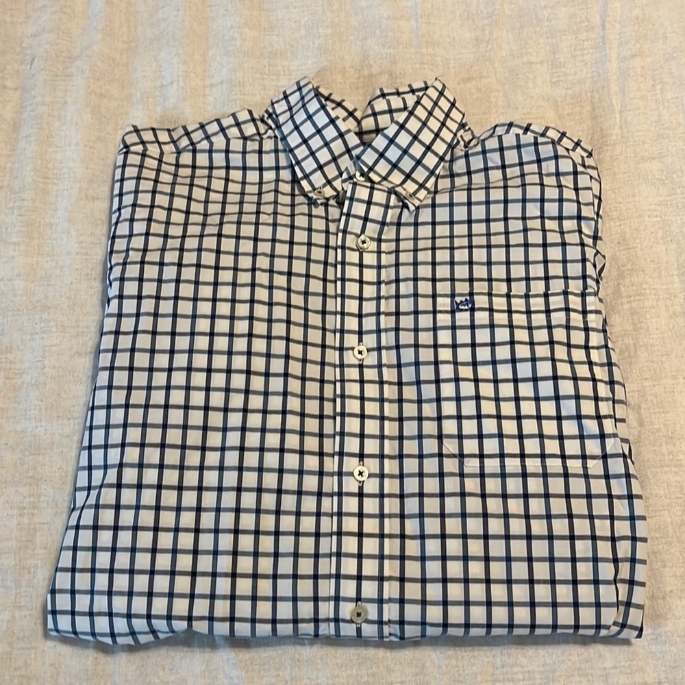 Blue and White Grid Southern Tide Classic Fit Dress Shirt